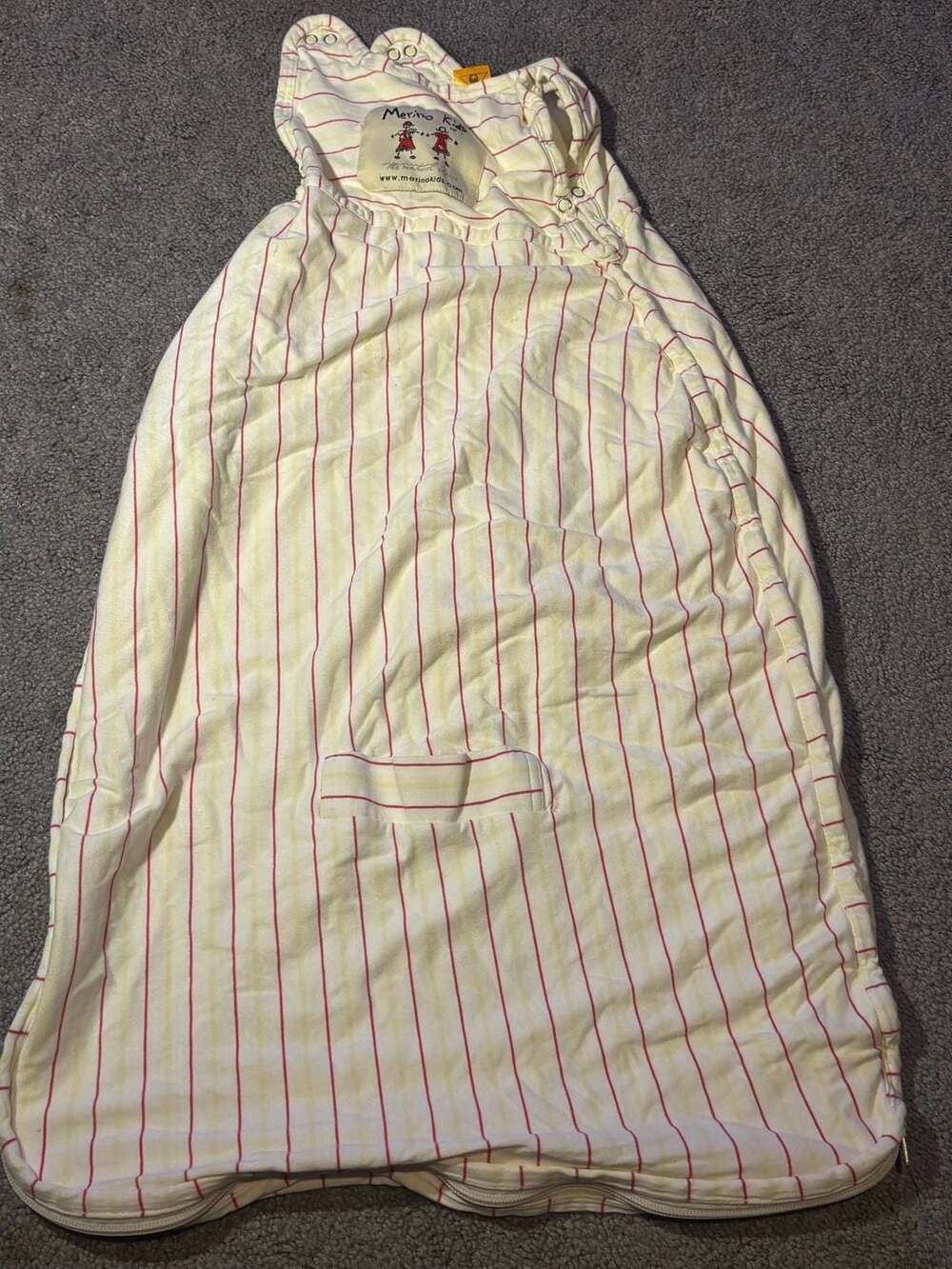 Merino Kids Go Go Bag Standard Weight Sleeping Bag Cream and Red Stripe